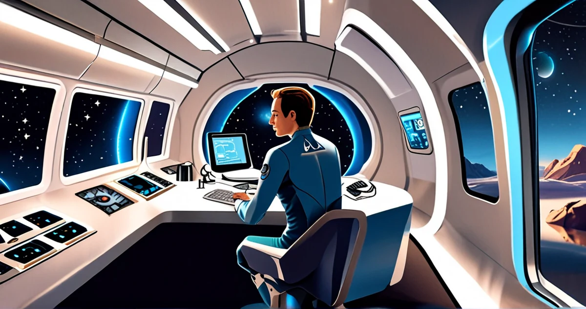 Interior view of a modern space tourism cabin with seats and passenger equipment