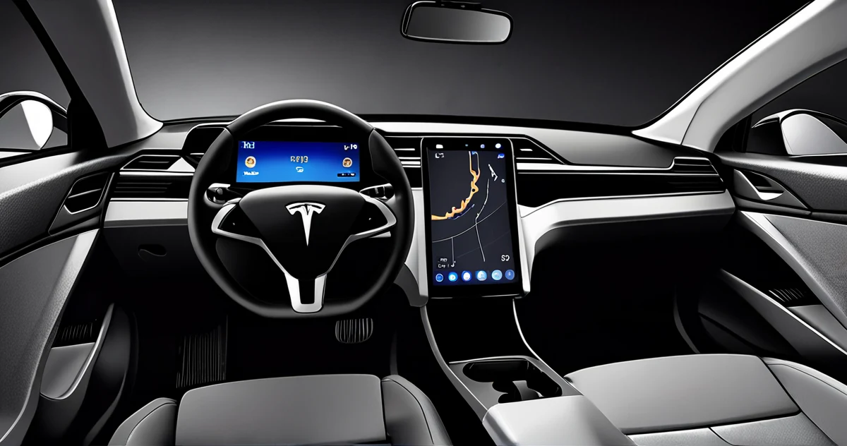 Минималистичный интерьер Tesla Model Y с его единственным центральным экраном и продвинутым пользовательским интерфейсом
