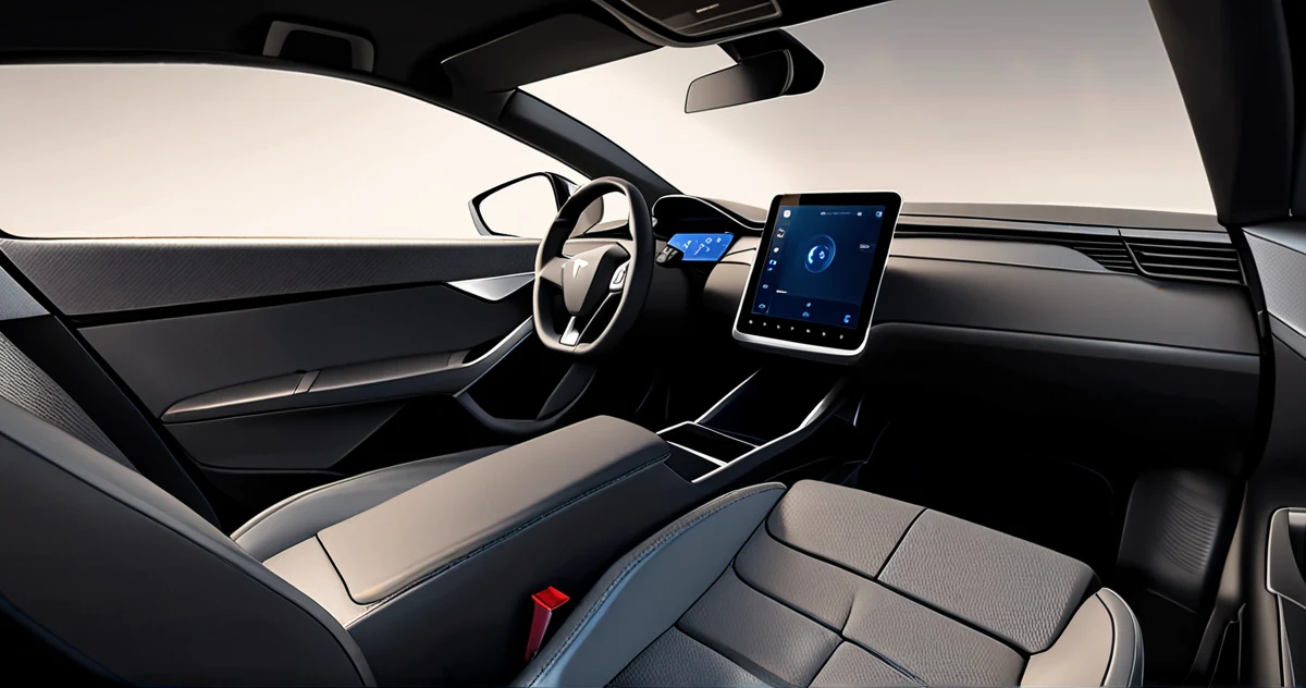 Интерьер Tesla Model Y с единственным центральным экраном