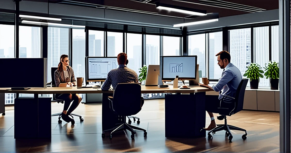 Developers discussing Web3 technologies in a collaborative workspace